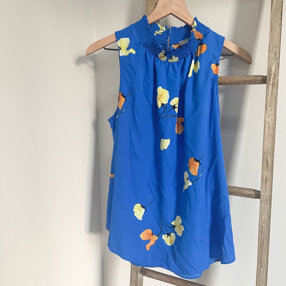 Daniel Rainn Cobalt Blue Floral High Neck Top